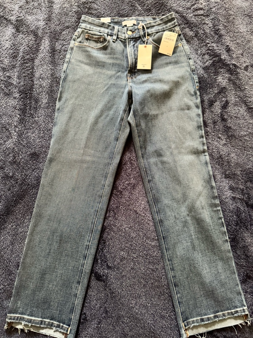 Good American Dark Blue Cropped Straight Jeans